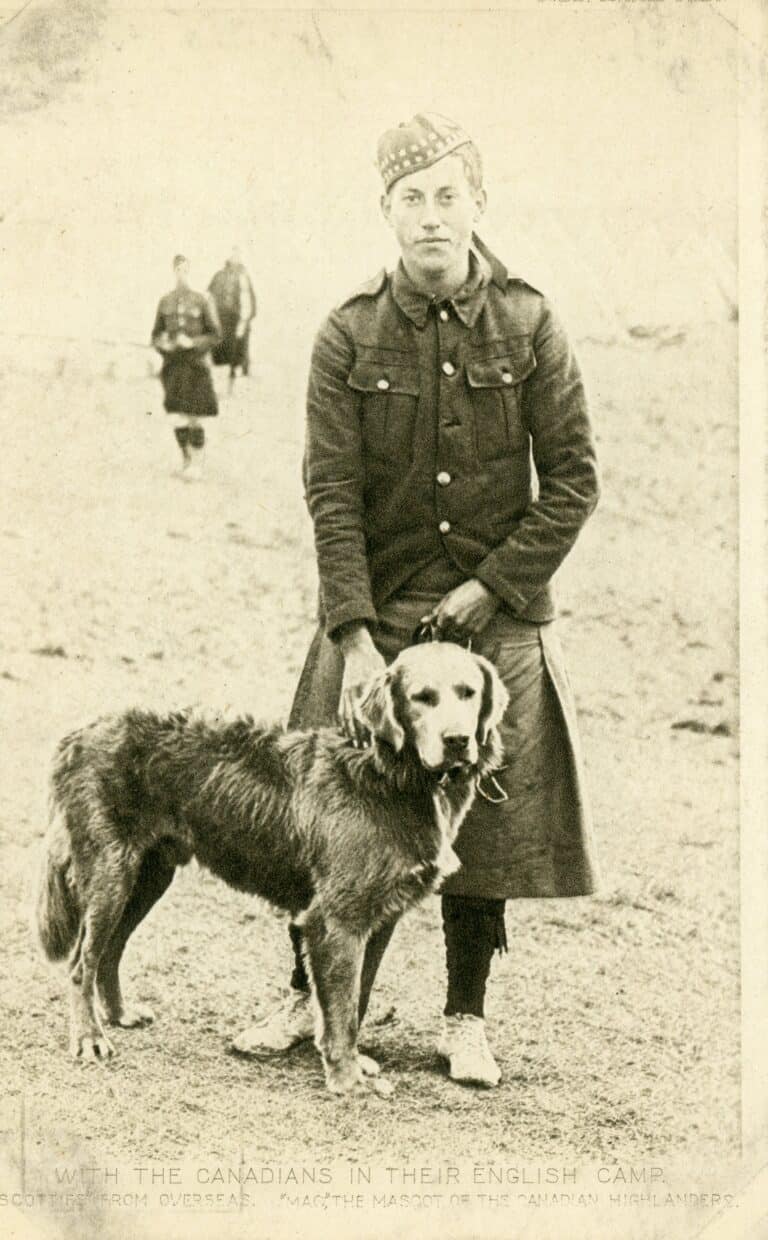 Pte David Milloy and Bn mascot ‘Max” in tent lines