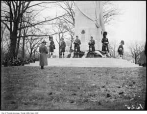 Sentries with arms reversed at the dedication of the Regimental memorial 11 Nov 1923