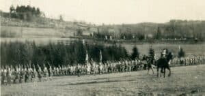 Lt
Col CE Bent and Fritz (right). Battalion Colours parade. Engelskirchen, Germany
January 1919.