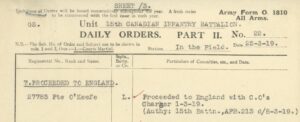 Part 2 Daily Order #22 dated 25-3-1919 showing Fritz and Pte
O’Keefe repatriated to England