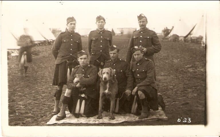 Max with Private David Milloy and other 15th Battalion ORs.  Westdown Camp South. Salisbury. 1914.