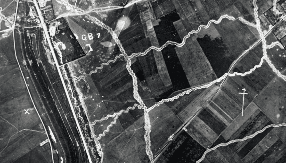 Aerial view of a trench system