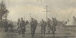 Front Row Pipers (l-r); Pipe Major Alexander Reid Keith; Lance Corporal Archibald Macdonald; Pipe Corporal John Wilson Thompson; Lance Sergeant Piper Alexander Austin Newlands. <br><br>
Back Row Pipers (l-r); Kenneth Millar; Kenneth Wilfred Crosby.