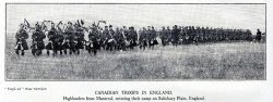 Battalion parading at Salisbury 1914. LCol JA Currie visible to rear of
band and at the head of the column. Pipe Major Alexander
Keith front left