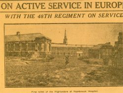 Newspaper article about 15th Bn’s first billet location in
hospital grounds at Hazebrouk 17 Feb 1914 after arriving in
France.