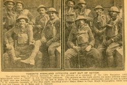 Newspaper photograph of Officers with and without gas masks. 25 Jan 1917.