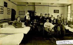 Far right with bandaged head from wounds receivedbat Vimy, 197234 Pte William Ferguson, 92nd and 15th Bn. Undated and location unknown