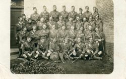 Officers with mascot ‘Bruno’. Noeux les mines
August 1917 prior to Hill 70. Most
Officers can be identified by name. Reverend Canon Scott is seated
centre.