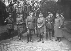 General Currie and General Pershing. 15th Battalion Capt Alistair Fraser MC left rear. Canadian Corps HQ April 1918.