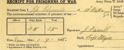 Prisoner receipt for 35 Germans captured on 9 Aug 1918
issued to Pte JH Edwards.