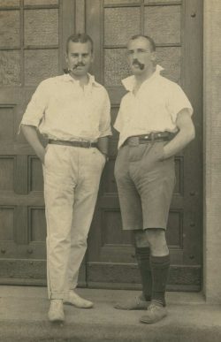 Capt Cory and Lt Jones. Bischofswerda POW camp, Hannover, Germany. Undated.