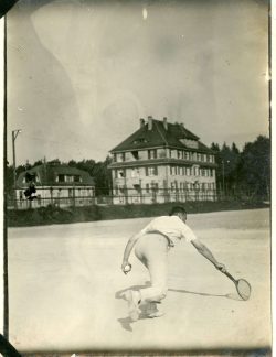 Captain Cory Playing tennis. Bischofswerda POW camp, Hannover, Germany. Undated.