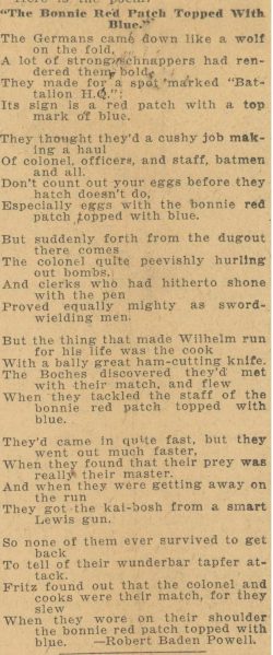 Hill 70 song composed by Lord Baden Powell while onboard RMS Baltic with 15th Battalion returning to Canada 29 Apr-7 May 1919. Toronto Star
