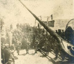 Pipes and Drums playing on board RMS Baltic 1919 transporting the 15th Bn from the UK to Canada.