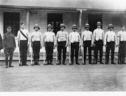 Guard
at lighthouse wireless on Centre Island, Toronto. 1914