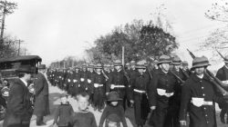 Home
Battalion marching through Toronto. Undated and specific location unknown