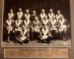 Officers of the Veteran’s Lodge AF and AM. John Girvan
seated front left, Alec Sinclair seated front right.
1921.
