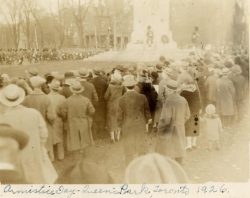 Remembrance Day parade 11 Nov 1926. Regimental monument
Queen’s Park, Toronto.