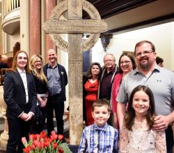 The
descendants of Private Edwin Keen KIA at Vimy in April 1917 in front of the 15th Battalion’s Vimy cross that bears his name during the cross’-repatriation
service at St. Andrew’s Church in April 2018.