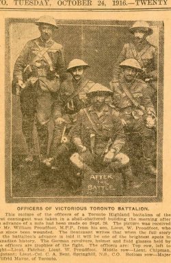 Same photo as "42i" but with standing middle officer removed?. Evening Telegram. Toronto 24 Oct 1916.