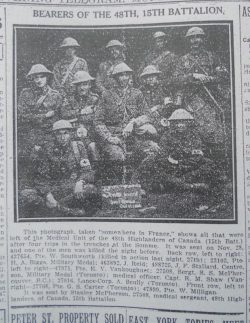 Newspaper article on and photograph of 15th Bn medics and
stretcher bearers on the Somme 1916.