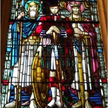 The memorial window in The Regiment’s church (St Andrew’s Church in Toronto), depicts a Sergeant in Full Dress of the 48th Highlanders with arms reversed.